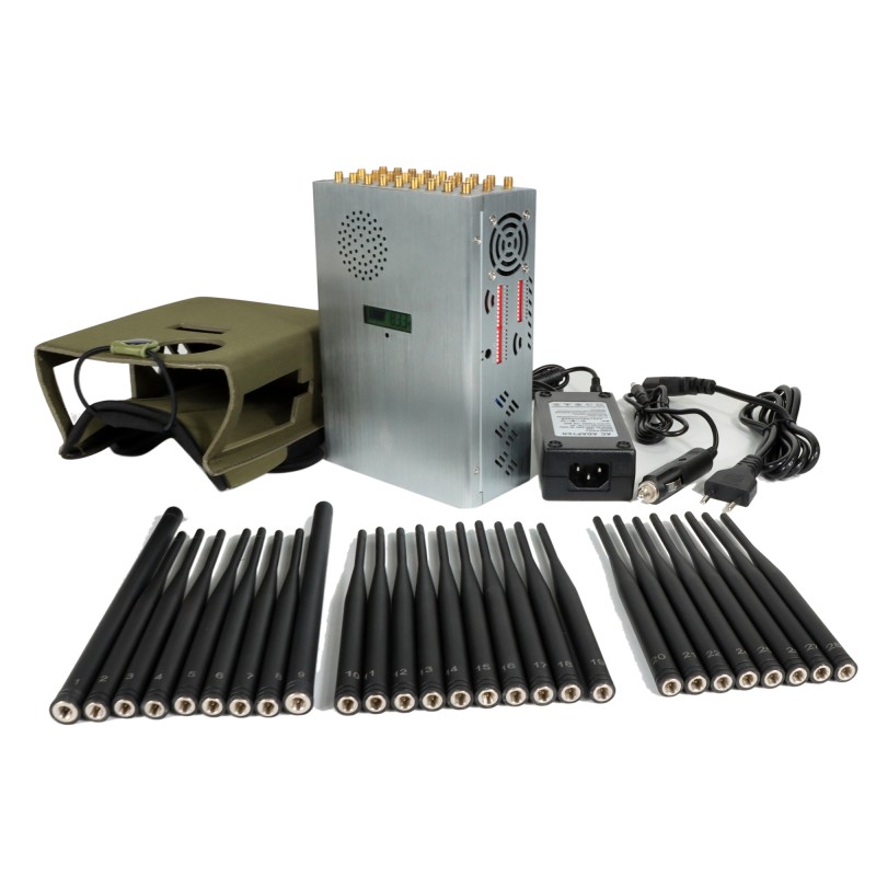 New Handheld 28 Bands FM Radio Wi-Fi6E Wi-Fi2.4G Wi-Fi5G GPS LOJACK LORA UHF VHF 433 315 868 CDMA GSM 3G 4G 5G Cell Phone Signal Jammer, Battery capacity LCD Display, With Nylon Cover For Portable , 28 Watts Jamming up to 25m  