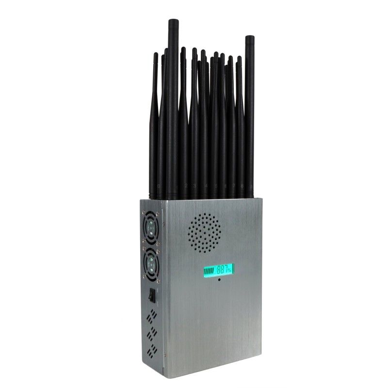 New Handheld 28 Bands FM Radio Wi-Fi6E Wi-Fi2.4G Wi-Fi5G GPS LOJACK LORA UHF VHF 433 315 868 CDMA GSM 3G 4G 5G Cell Phone Signal Jammer, Battery capacity LCD Display, With Nylon Cover For Portable , 28 Watts Jamming up to 25m  