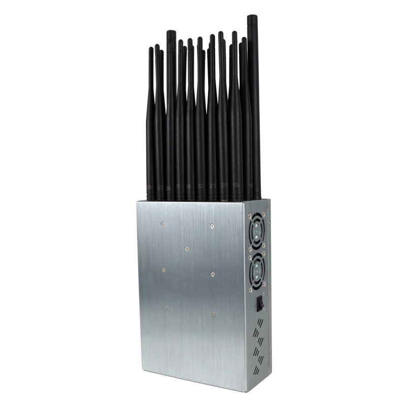 New Handheld 28 Bands FM Radio Wi-Fi6E Wi-Fi2.4G Wi-Fi5G GPS LOJACK LORA UHF VHF 433 315 868 CDMA GSM 3G 4G 5G Cell Phone Signal Jammer, Battery capacity LCD Display, With Nylon Cover For Portable , 28 Watts Jamming up to 25m  