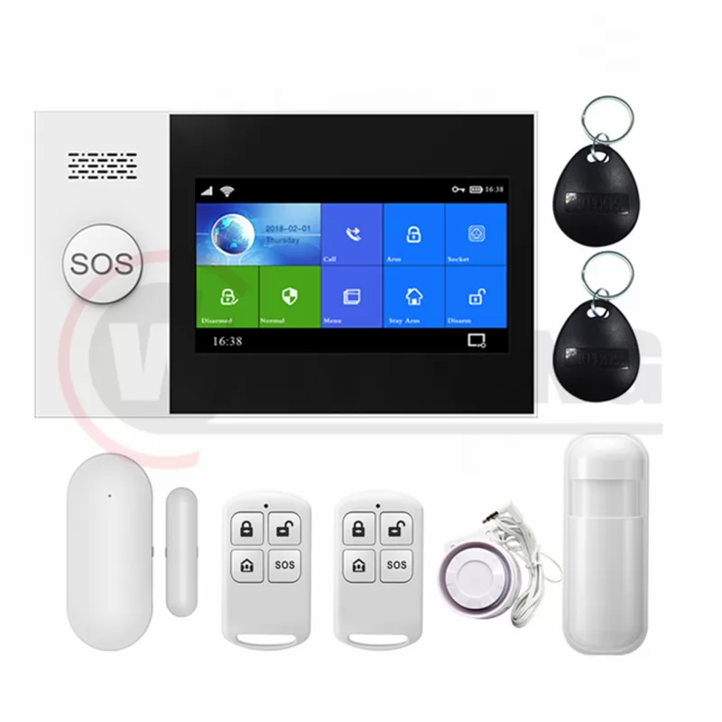 4.3 inch Screen Tuya Alarm System WIFI GSM GPRS Burglar Home Security With PIR Motion Sensor Fire Smoke Detector